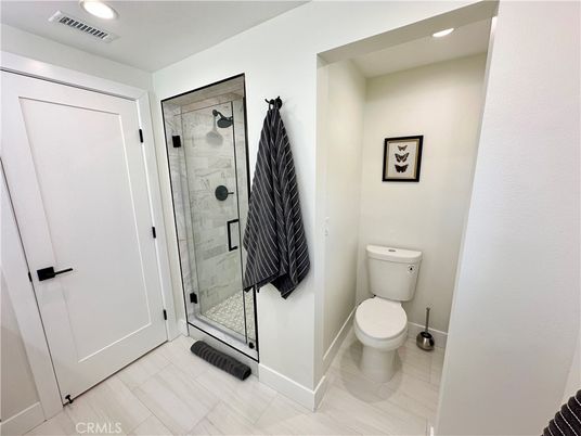 Bathroom, Glass Shower, Interior, Marble Walls, Recessed Lighting