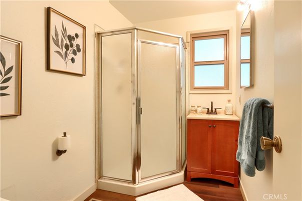 Bathroom, Glass Shower, Interior, Wood Texture Flooring
