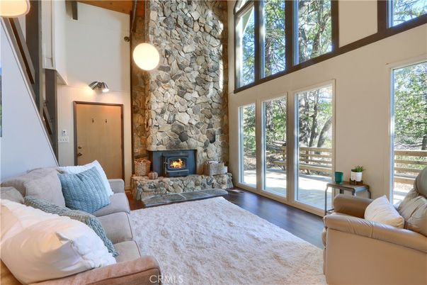 Fireplace, Interior, Living room, Stone Walls, Wood Texture Flooring