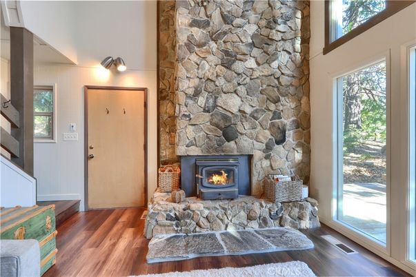 Fireplace, Interior, Stone Walls, Wood Texture Flooring