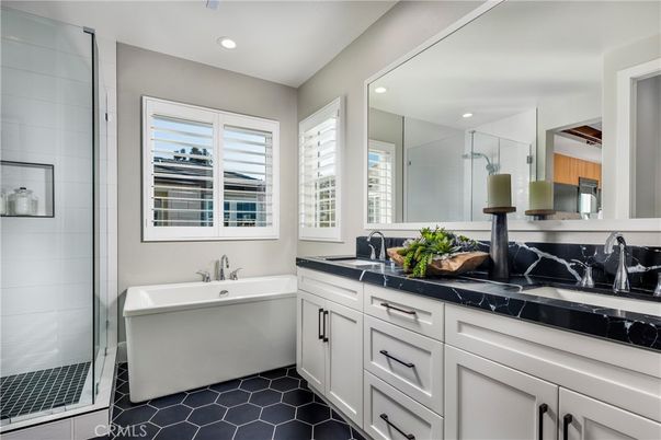 Bathroom, Dual Sink Vanities, Glass Shower, Interior, Recessed Lighting