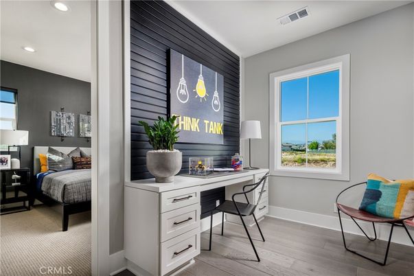 Bedroom, Home Office, Interior, Recessed Lighting, Wood Texture Flooring
