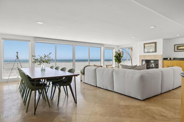 Dining room, Fireplace, Interior, Living room, Recessed Lighting, Water