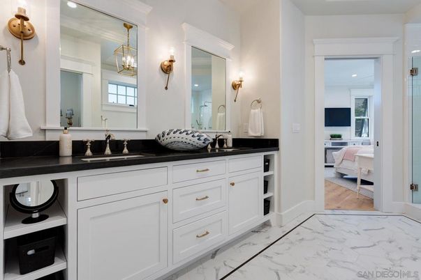 Bathroom, Bedroom, Dual Sink Vanities, Interior, Marble, Pendant Lights, Recessed Lighting