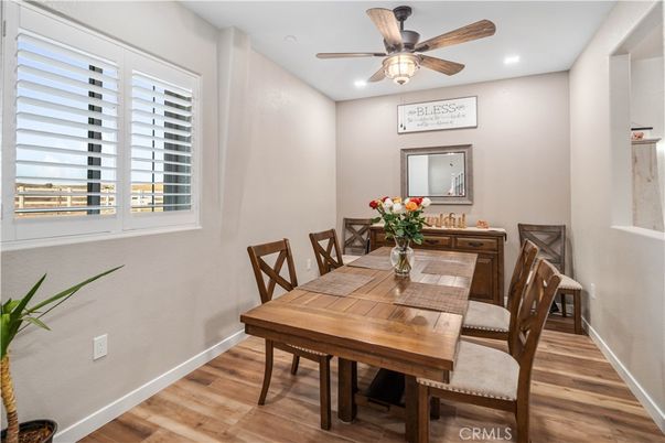 Dining room, Interior, Recessed Lighting, Wood Texture Flooring