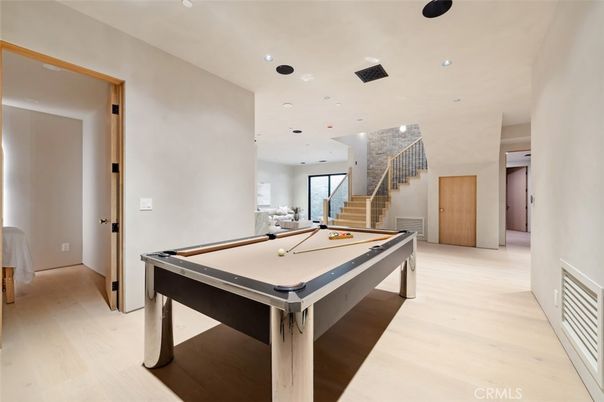 Billiard Table, Game Room, Interior, Recessed Lighting, Wood Texture Flooring