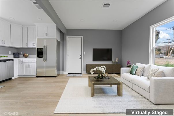 Interior, Kitchen, Living room, Recessed Lighting, Stainless Steel Appliances, Wood Texture Flooring