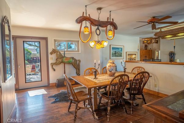 Chandelier, Dining room, Interior, Wood Texture Flooring