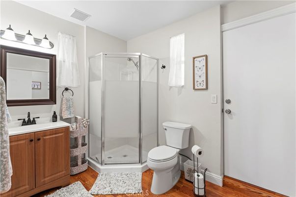 Bathroom, Glass Shower, Interior, Wood Texture Flooring