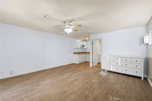 Empty room, Interior, Kitchen, Recessed Lighting, Wood Texture Flooring