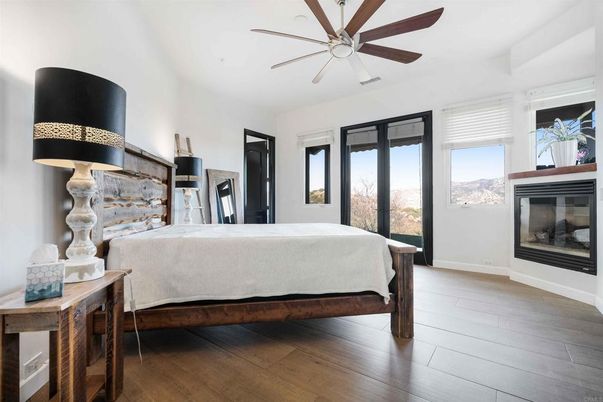 Bedroom, Fireplace, Interior, Wood Texture Flooring