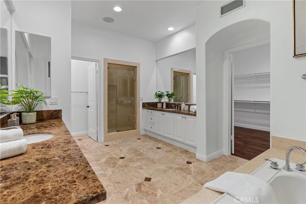 Bathroom, Dual Sink Vanities, Glass Shower, Interior, Recessed Lighting