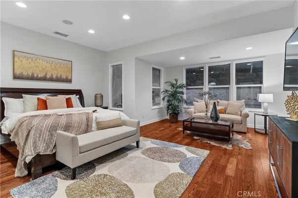 Bedroom, Interior, Recessed Lighting, Wood Texture Flooring