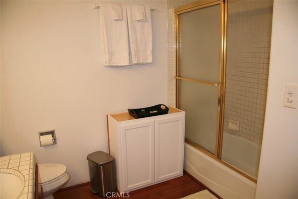 Bathroom, Glass Shower, Interior, Wood Texture Flooring
