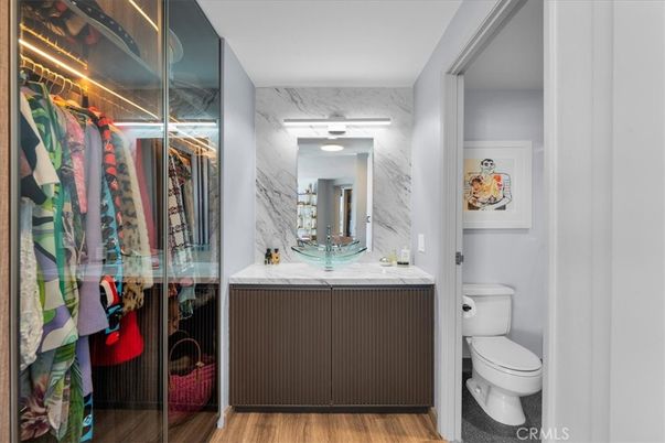 Bathroom, Interior, Marble Walls, Wood Texture Flooring