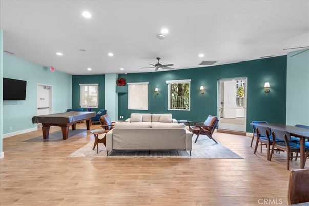 Billiard Table, Dining room, Game Room, Interior, Living room, Recessed Lighting, Wood Texture Flooring
