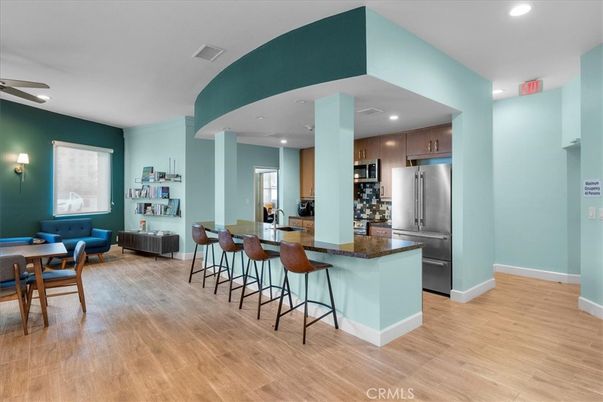 Dining room, Interior, Kitchen, Recessed Lighting, Stainless Steel Appliances, Wood Texture Flooring