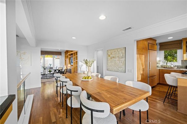 Dining room, Interior, Recessed Lighting, Wood Texture Flooring