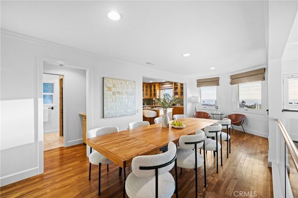 Dining room, Interior, Recessed Lighting, Water, Wood Texture Flooring