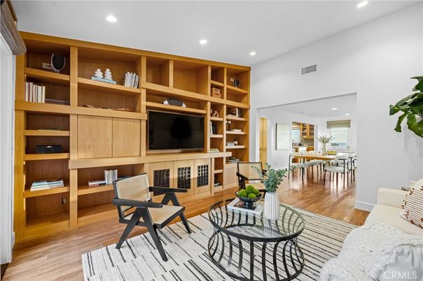 Dining room, Interior, Living room, Recessed Lighting, Wood Texture Flooring