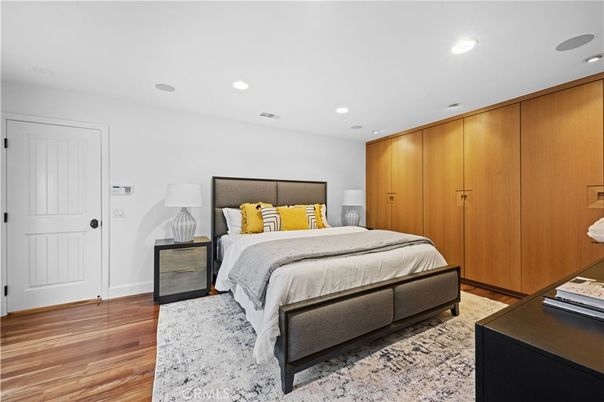 Bedroom, Interior, Recessed Lighting, Wood Texture Flooring