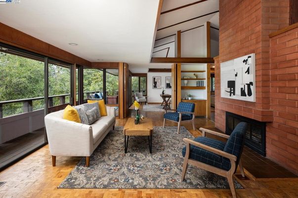 Fireplace, Interior, Living room, Stone Walls, Wood Texture Flooring