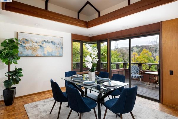 Dining room, Interior, Recessed Lighting, Wood Texture Flooring