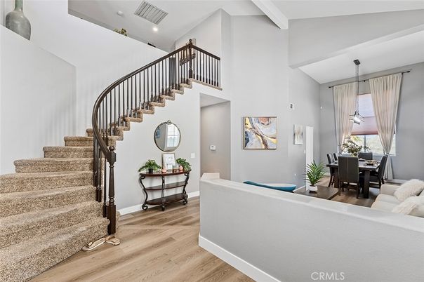 Dining room, Interior, Pendant Lights, Recessed Lighting, Wood Texture Flooring