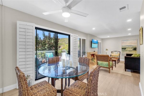 Dining room, Interior, Living room, Recessed Lighting, Wood Texture Flooring