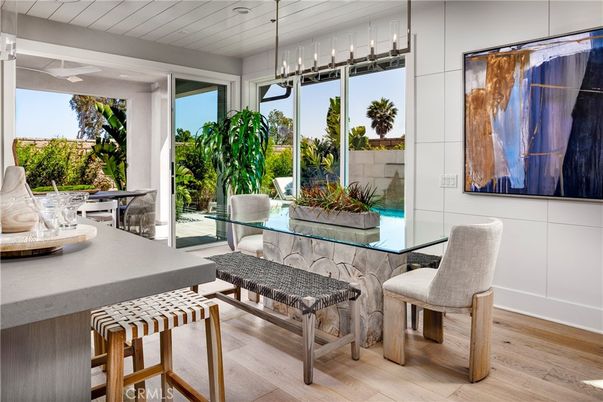 Dining room, Interior, Pendant Lights, Wood Texture Flooring