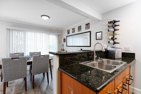 Dining room, Interior, Kitchen, Recessed Lighting, Wine Storage, Wood Texture Flooring