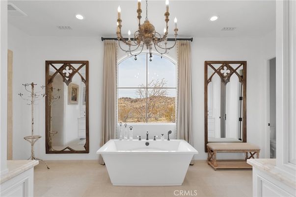 Bathroom, Chandelier, Free Standing Baths, Interior, Recessed Lighting