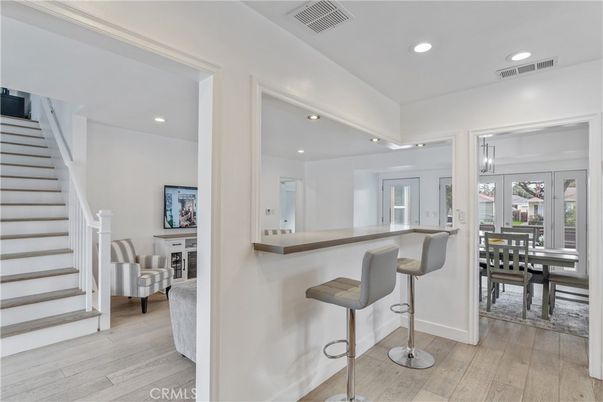 Dining room, Interior, Recessed Lighting, Wood Texture Flooring