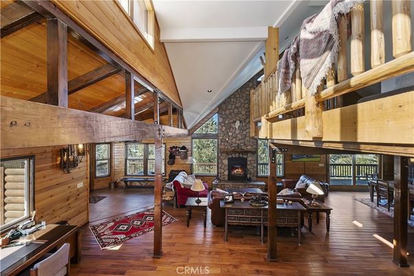 Fireplace, Interior, Living room, Stone Walls, Wooden Beams, Wood Texture Flooring, Wooden Walls