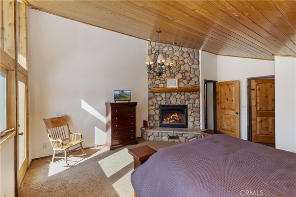Fireplace, Interior, Pendant Lights, Stone Walls, Wooden Ceilings