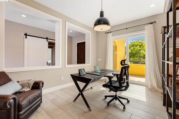 Home Office, Interior, Pendant Lights, Recessed Lighting, Wood Texture Flooring
