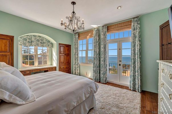Bedroom, Chandelier, Interior, Recessed Lighting, Water, Wood Texture Flooring
