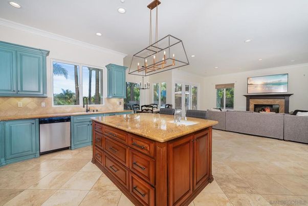 Fireplace, Interior, Kitchen, Living room, Pendant Lights, Recessed Lighting, Stainless Steel Appliances