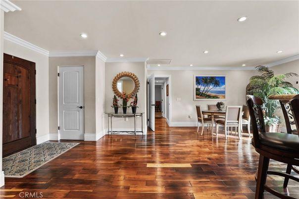 Dining room, Interior, Recessed Lighting, Wood Texture Flooring
