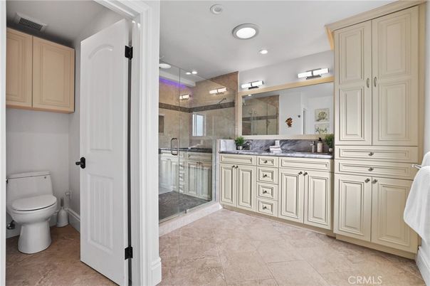 Bathroom, Dual Sink Vanities, Glass Shower, Interior, Recessed Lighting