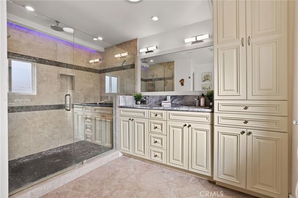 Bathroom, Dual Sink Vanities, Glass Shower, Interior, Recessed Lighting