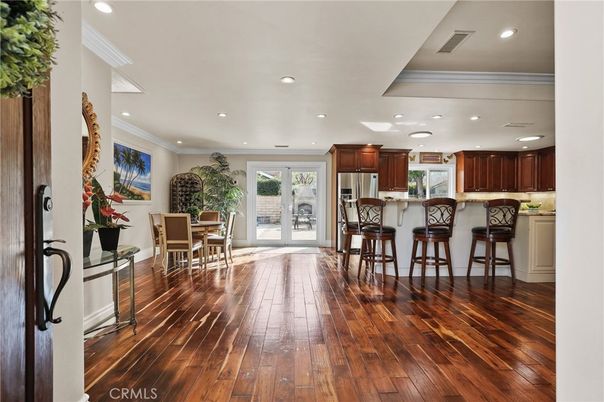 Dining room, Interior, Kitchen, Recessed Lighting, Wood Texture Flooring