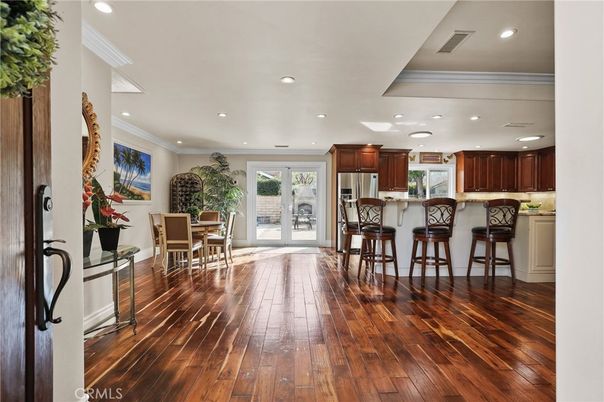 Dining room, Interior, Kitchen, Recessed Lighting, Wood Texture Flooring