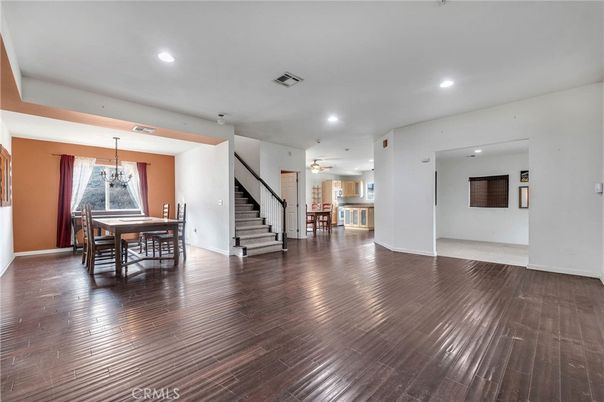 Dining room, Interior, Recessed Lighting, Wood Texture Flooring