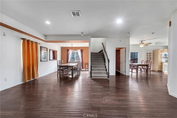 Dining room, Interior, Recessed Lighting, Wood Texture Flooring