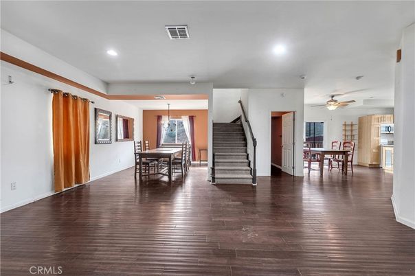 Dining room, Interior, Recessed Lighting, Wood Texture Flooring
