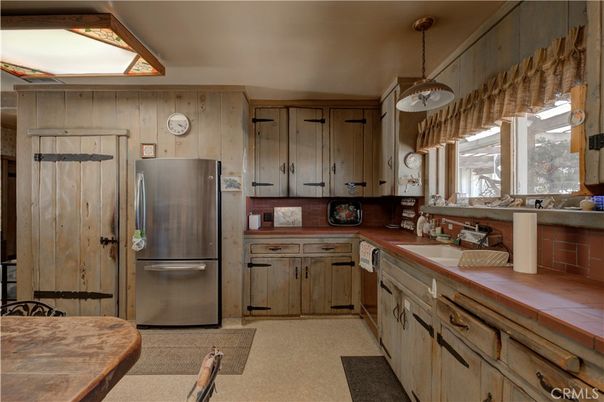 Interior, Kitchen, Pendant Lights, Tile Countertops, Wooden Walls