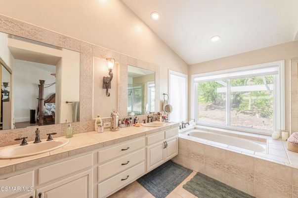 Bathroom, Dual Sink Vanities, Interior, Recessed Lighting, Tile Countertops