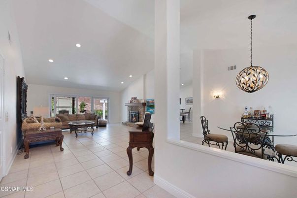 Dining room, Fireplace, Interior, Living room, Pendant Lights, Recessed Lighting