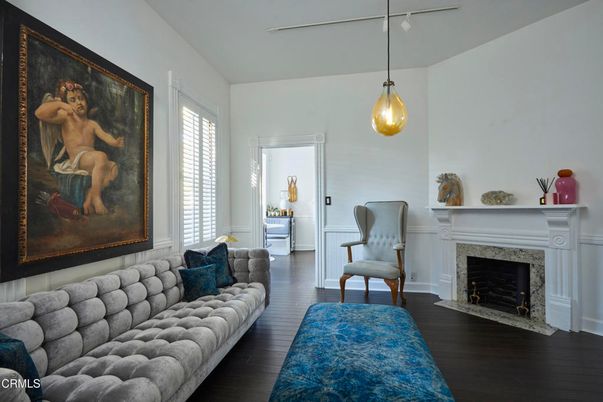 Fireplace, Interior, Pendant Lights, Wood Texture Flooring